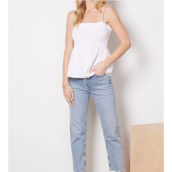 CLOTH & STONE NWT Evereve White Smocked Linen Tank // XS - Picture 3 of 10